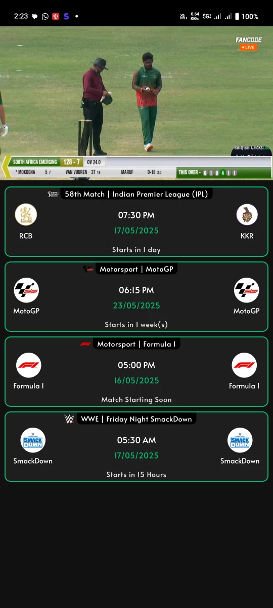 Cricfy TV Tournament View