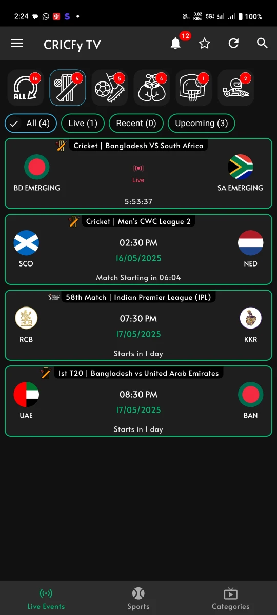 Cricfy TV Player Stats